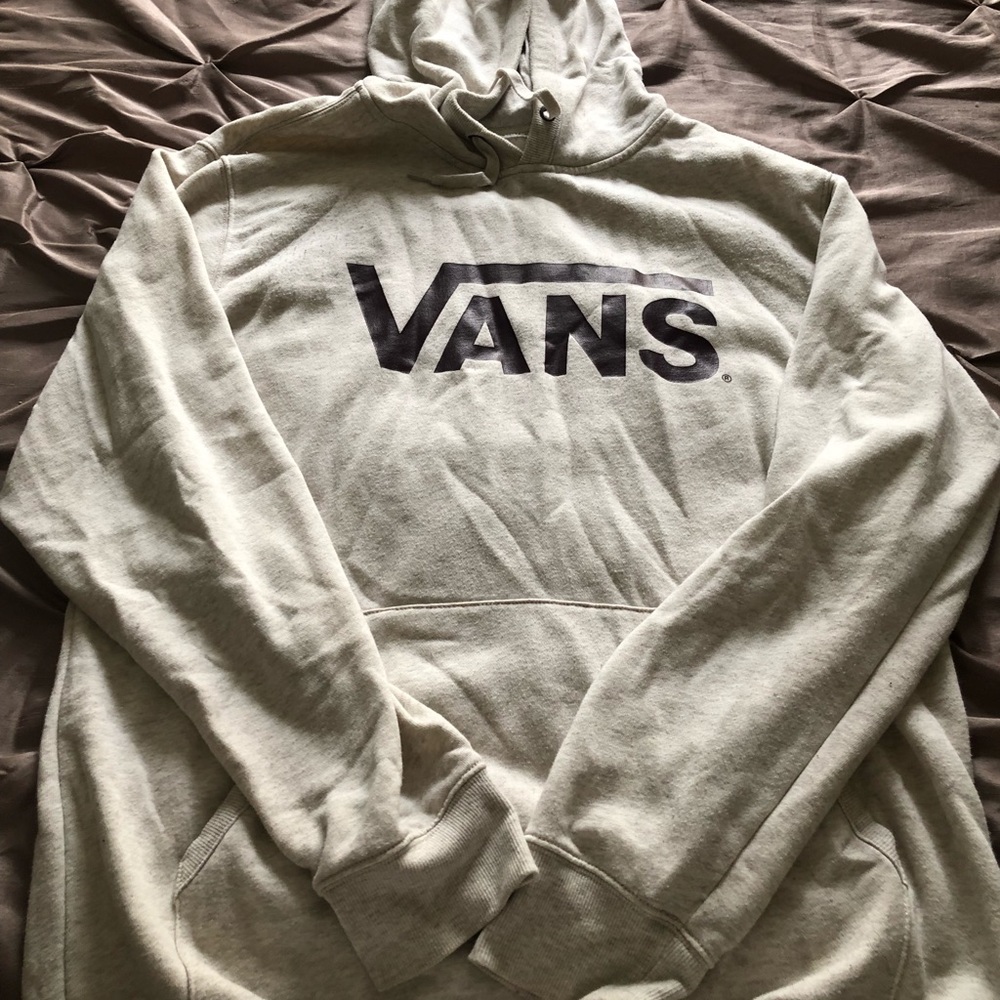 Vans hoodie cream hoodie with burgundy vans logo